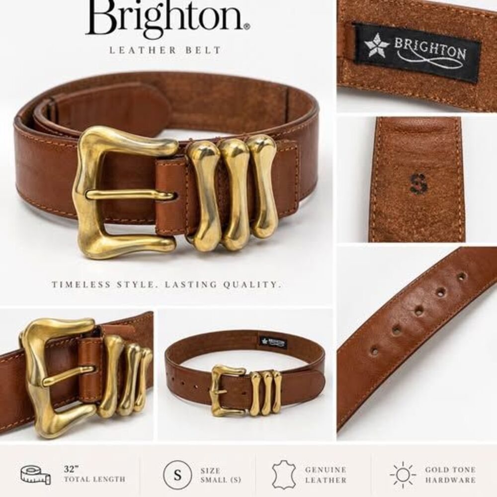 Brighton Brown Leather Belt Size S 32β Gold Brass Hardware Western Boho